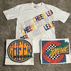 VTG 90s Lot 3 Cheer Spirit Shirt Adult L/XL White USA Single Stitch Cheerleader